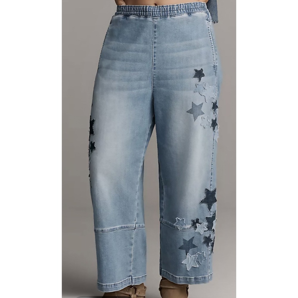 Pilcro Izzie Relaxed Pull-On Barrel Jeans With Stars - Anthropologie Size Medium